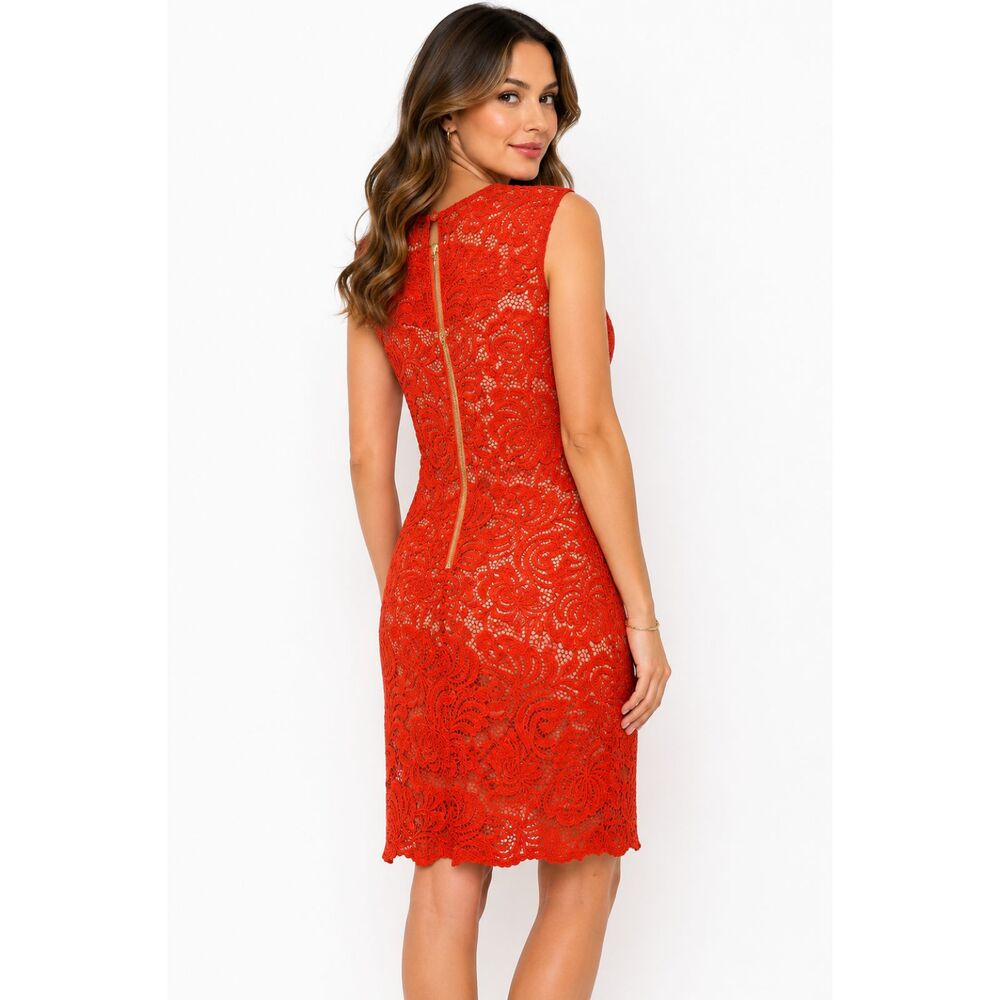 Worthington Orange Lace Sheath Dress Size 8 Sleeveless Cocktail Wedding